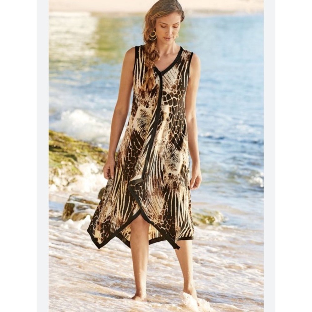 Soft Surroundings Black, Brown and Cream Animal-Print Midi Dress